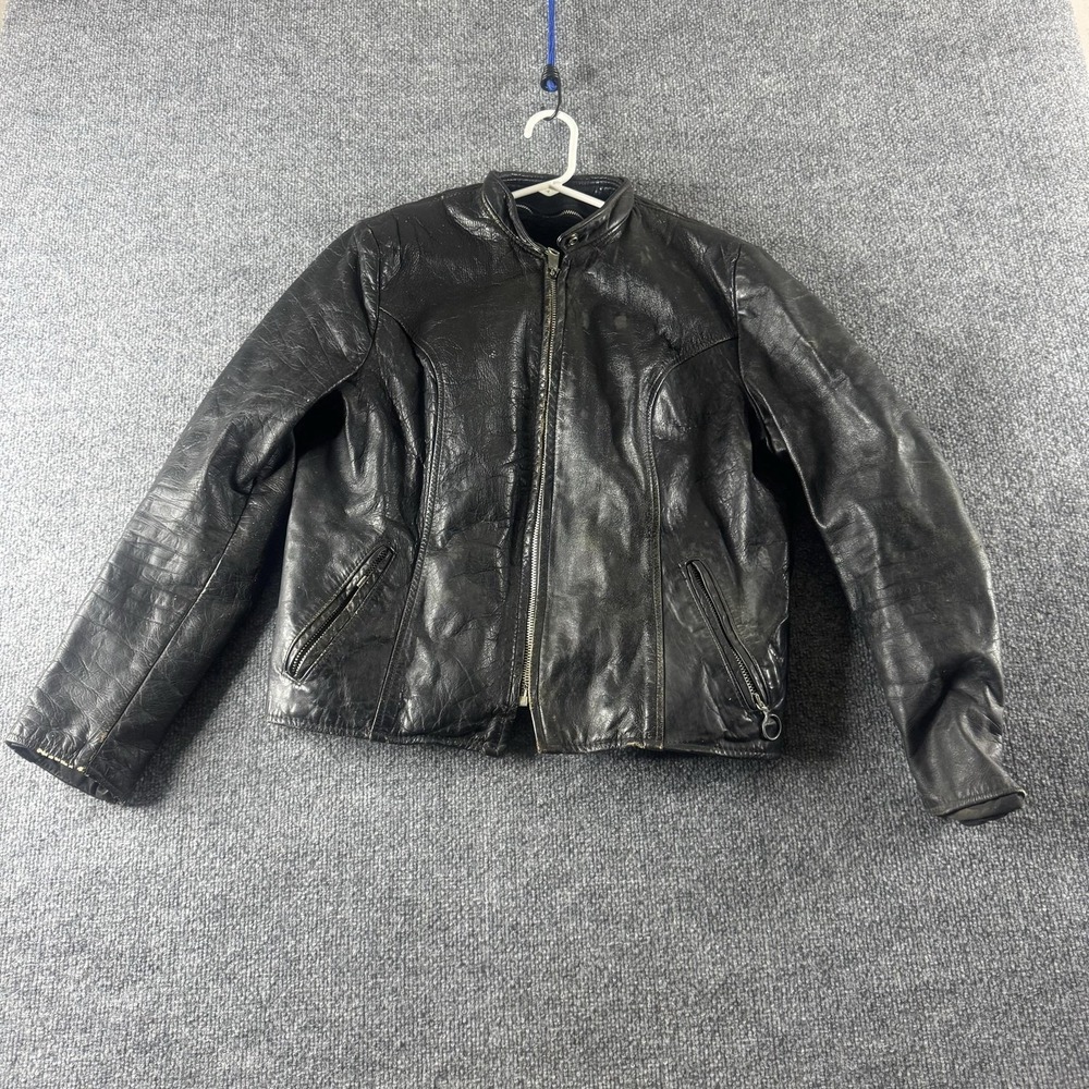 Vintage Brooks Leather Jacket Mens 38 Black Leather Motorcycle Biker 60s